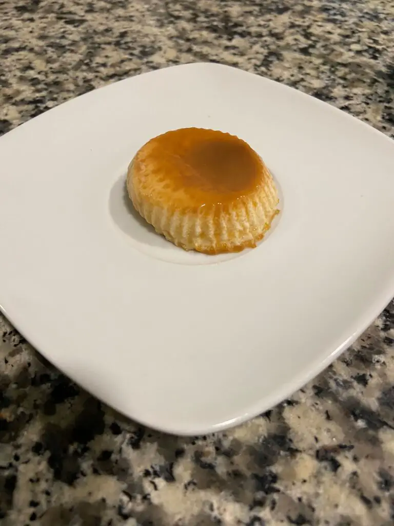 Mini flan baked in a silicone cup in an air fryer